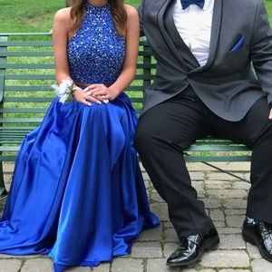 Safire Blue Sparkly Prom Dress